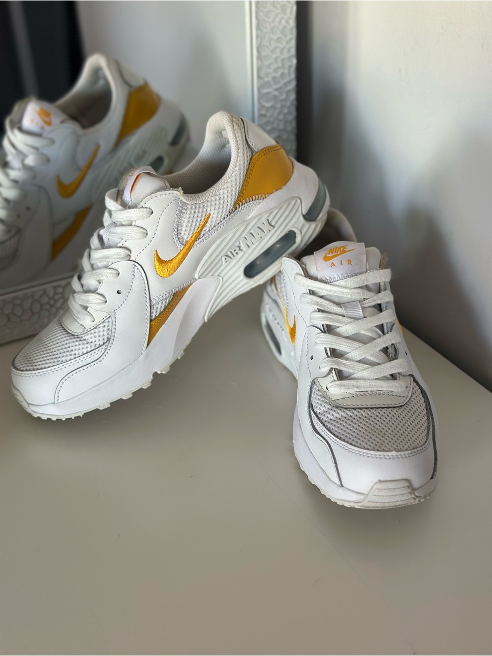 Nike White and Yellow Air Max Sneakers Sz 7